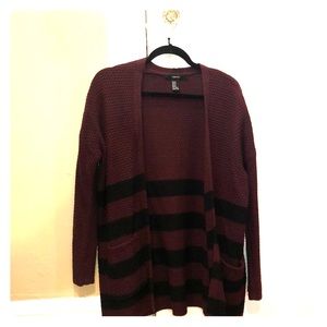 F21 Maroon and Black Striped Cardigan